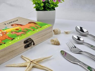 Набір дитячого посуду Kinderbesteck з гравіюванням 'Друзі лісу', 4 шт. з іменем, з нержавіючої сталі