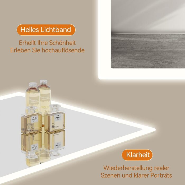 Дзеркало для ванної кімнати YOURLITE з LED-підсвічуванням 100x60 см, сенсорне управління, годинник, антизапотівання, 3 кольори світла, регулювання яскравості, функція пам'яті, білий - 60100