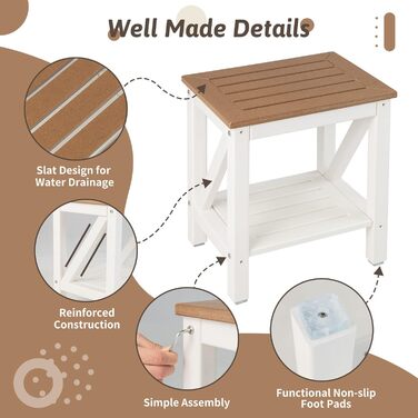 Двоярусна душова лавка GOPLUS з місцем для зберігання, душовий стілець для ванної кімнати, білий та коричневий (43 x 32 x 47 см)