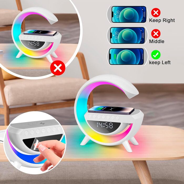 LED-лампа на тумбочку з бездроговою зарядкою 15W, Bluetooth, динамік, нічник, регулювання яскравості, для спальні