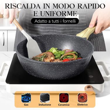 Wok-сковорода GiPP з високим бортиком, 24 см, керамічне антипригарне покриття, з кришкою, 4.3 л, для всіх типів плит, білий (сірий), PFOS/PFOA-free