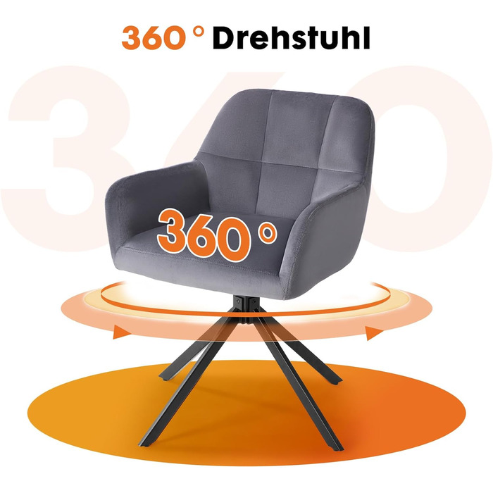 Набір з 2 стільців Sweetcrispy для їдальні, кухонні, з м'яким сидінням, обертаються на 360°, з металевими ніжками, до 120 кг, зелені (сірий)