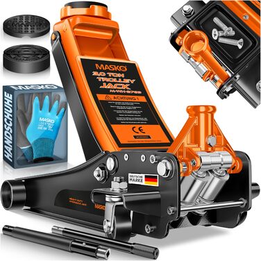 Гідравлічний домкрат MASKO 3T з низьким профілем (85-460 мм), 3 гумові накладки, для автомобілів SUV, 360° колеса, рукавички в комплекті. Підйомник-опора до 3 тонн (Помаранчевий)