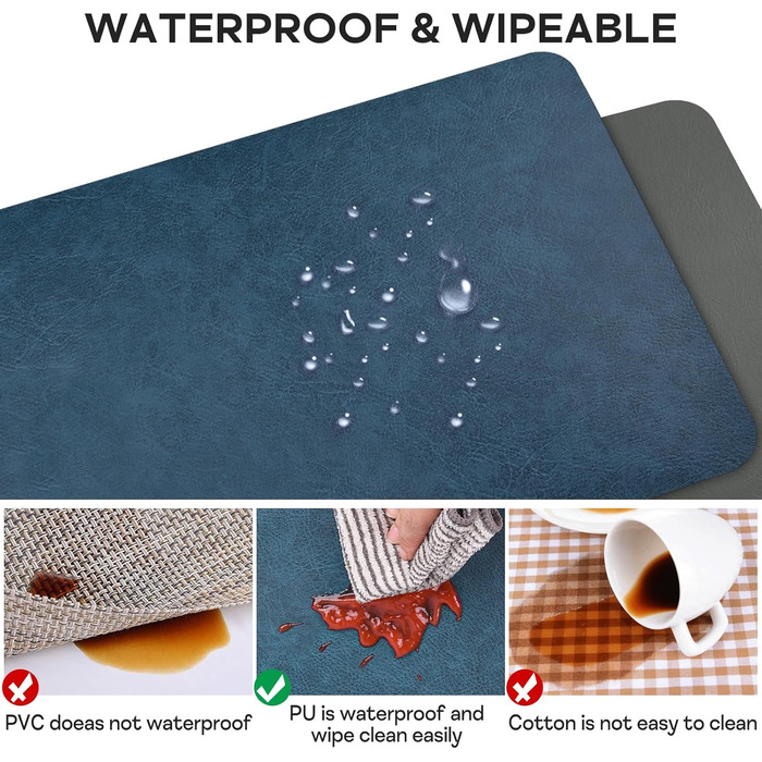 Набори підставки під тарілки 6 шт., неслизькі, миючі, з штучної шкіри, 40 x 30 см (блакитний/сірий)