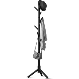 Дерев'яний вішак для одягу Bayt - стійка для одягу 175 см з 8 гачками, чорний колір