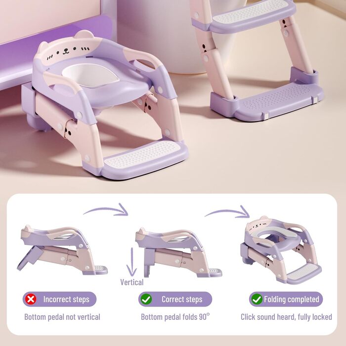 Дитячий унітаз-сходи 3-в-1 з поручнями, регульована висота, рожевий - тренажер для привчання до горщика