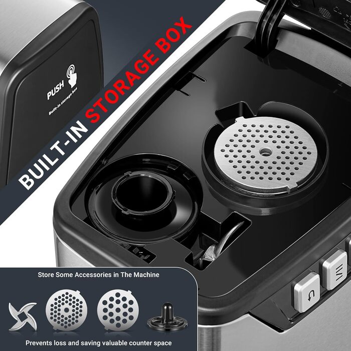 М'ясорубка електрична AAOBOSI #12 (3000 Вт, 3 швидкості) - професійна, з насадками для ковбас, кібе, бургера, 4 диски, 2 ножі, срібляста