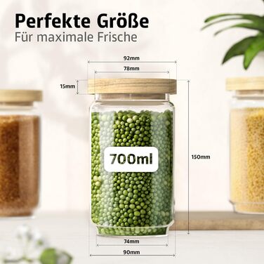 Набір скляних банок для зберігання з кришками (300, 500, 700, 1000 мл) - герметичні, захищені від молі | Для спецій та продуктів харчування | 4 шт. різного розміру