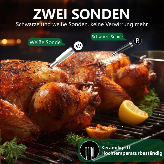 Бездротовий термометр для м'яса з Bluetooth, 2 зонди, LCD-дисплей, керування через додаток, для гриля, барбекю, коптильні, духовки, кухні, BF-40