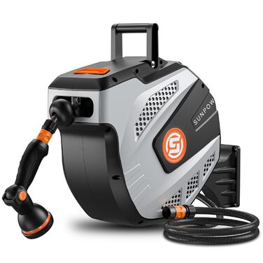 Шланг для поливу SUNPOW RollUp: автоматичний барабан з 10 функціональними розпилювачами, монтаж на стіну, поворот 180°, сірий (35м)