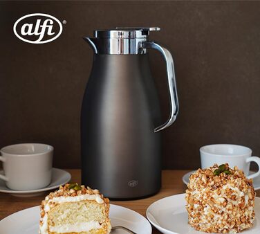 Термос Alfi SKYLINE 650ml Cool Grey Mat з нержавіючої сталі з скляним вкладишем, з кришкою-поворотом та зручною кнопкою, ергономічна ручка, для кави, 650 мл