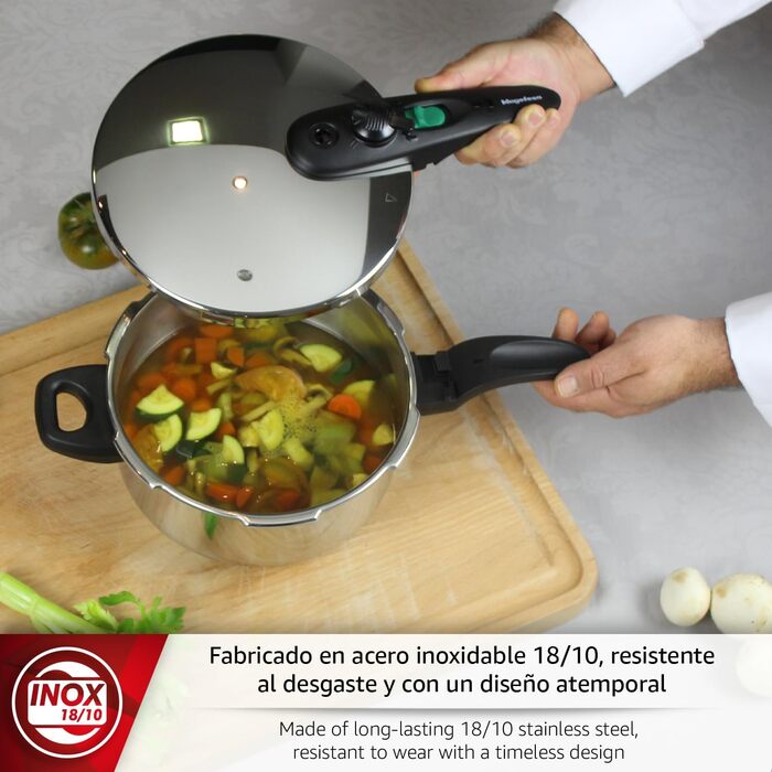 Набір сковорідок Magefesa Athenas 4+6L з корзиною та скляною кришкою, нержавіюча сталь 18/10, індукційне дно, термодифузійне дно