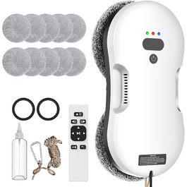 Робот для миття вікон з автоматичним струменем води, 5600 Па, автоматичний мийник вікон, інтелектуальна навігація, пульт дистанційного керування, для гладких поверхонь, з 10 ганчірками для миття (E 2800pa)