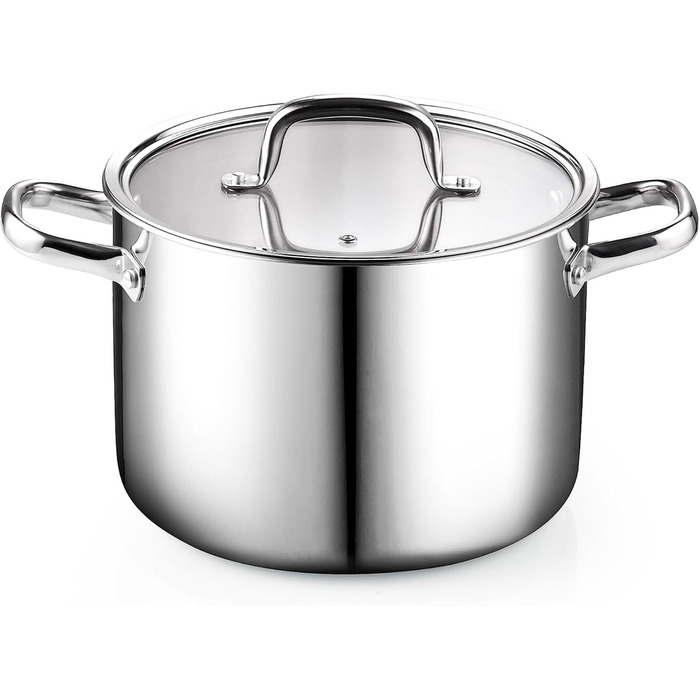 Набір каструль та сковорідок Cook N Home з нержавіючої сталі (7 предметів) з кришками з термостійкого скла, індукційний, придатний для миття в посудомийній машині, сріблястий (каструля для супу)