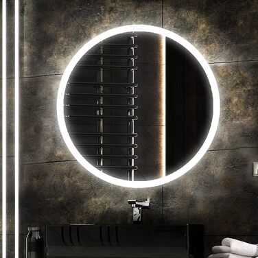 Дзеркало для ванної кімнати з підсвічуванням LED, діаметр 90 см, кругле, нейтральне світло 4000K, 90x90 см