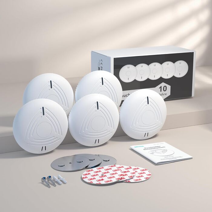 Датчики диму DAYTECH з батареєю на 10 років (6 шт.) – комплект з магнітною кріпленням, сертифіковано TÜV Rheinland, 85dB, з функцією тестування/безшумного режиму – для спальні, дитячої кімнати, білий