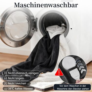 Електрична гріюча ковдра з таймером та захистом від перегріву 130x180 см, 8 режимів нагріву, пральна машина, фланцель-шерпа, сіра для дому та офісу