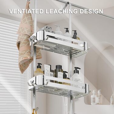 Настінна поличка для душу без свердління, чорна, для скляних душових кабін, регульована висота, 3 гачки для шампуню та гелю для душу