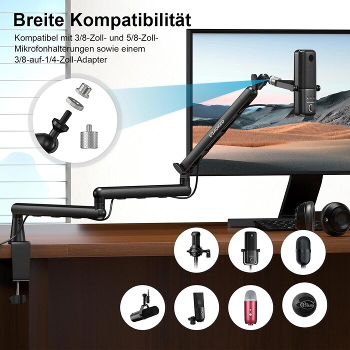 Стрічка-тримач для мікрофона Aokeo AK-55 для столу, низькопрофільна, регульована, сумісна з Aokeo Yeti, Snowball iCE, HyperX QuadCast, Elgato Wave