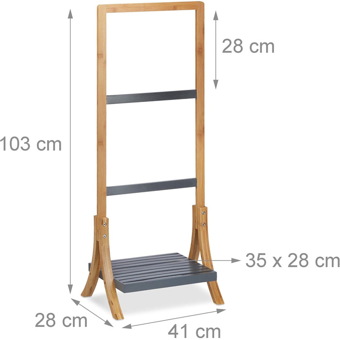 Вішалка для рушників, 3 стовпи, полиця, 103x428см, бамбук/МДФ, натуральний/сірий