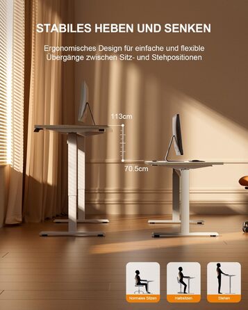 Регульований стіл з підняттям, USB-зарядкою та розеткою, 100 x 60 см. Електричний стіл, регульований комп'ютерний стіл з пам'яттю 3-х функцій, білий (горіх, 100 x 60 см)