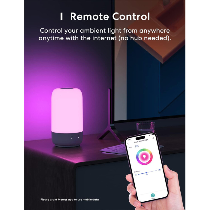 Світлодіодний приліжковий світильник meross WLAN, сумісний з Apple HomeKit, Alexa, Google, з можливістю затемнення, RGBCW