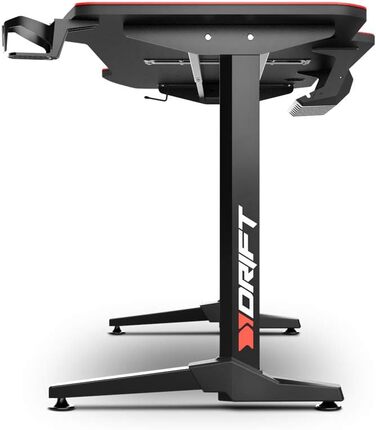 Ігровий стіл DRIFT GAMING з карбоновою поверхнею, великим килимком, підставками для чашок та навушників, регульованими ніжками, чорний (DRDZ200)
