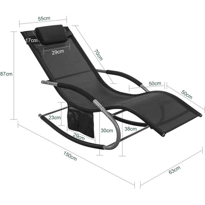 Шезлонг SoBuy для 2 осіб, чорний, для саду, тераси, балкону, кемпінгу, до 150 кг, з підголовником, стійкий до погодних умов