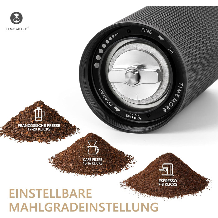 Ручна кавомолка TIMEMORE Chestnut C3s PRO: для еспресо та френч-прес, чорна