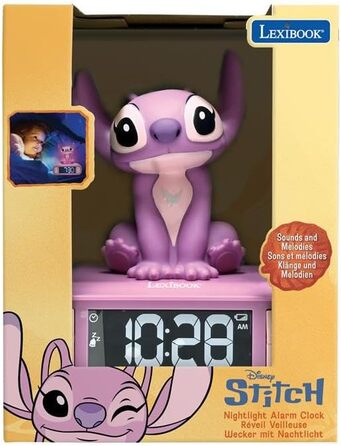 Дитячий ліхтарик-годинник Disney Stitch Angel RL800D1, рожевий - будильник з мелодіями та підсвічуванням LCD