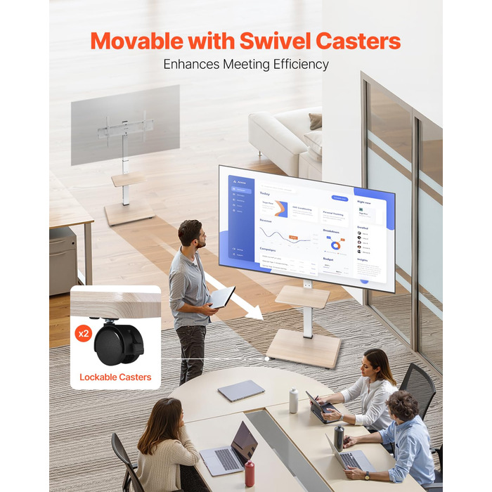 Підставка для телевізора VEVOR, поворотна, для телевізорів 81-178 см, до 40 кг, з полицею, для спальні/вітальні