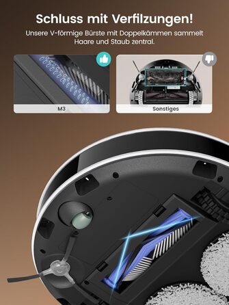 Робот-пилосос LEFANT M3 з функцією миття підлоги, регульованою насадкою, потужність всмоктування 12000 Па, функція картографування, інтегрована зарядна станція, керування через Wi-Fi, додаток та Alexa