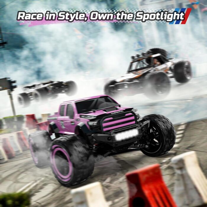 Радіокерований позашляховик DEERC 1:10 4WD 48+ км/год, Monstertruck для дорослих та дітей, рожевий, з 2 акумуляторами