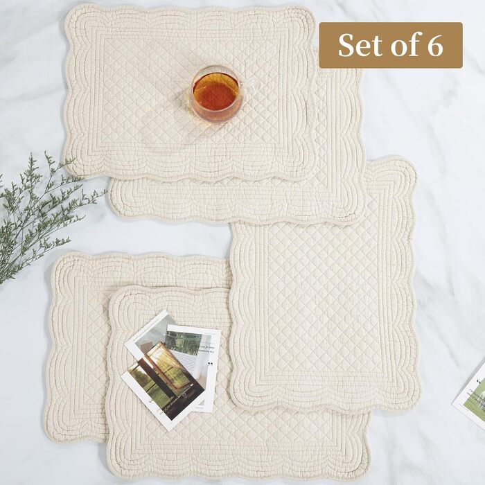 Набори підставки під тарілки MABOZOO, 6 шт, 100% бавовна, миючі, для кухні та обіднього столу, прямокутні, льон