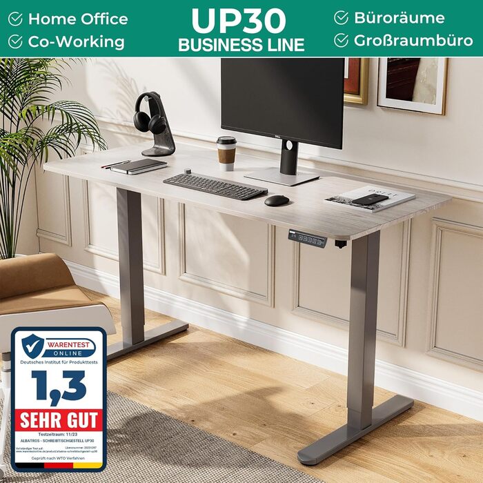 Електричний регульований стіл Albatros UP30, срібний | Металеве підстав'я, ніжки, опори для столу | Підходить для робочих місць середньої ширини