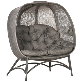 Outsunny Garden Chair 2-місне крісло Papasan зі складним кошиком і подушкою, шезлонг для балкона та тераси, сталь у піску, 126 x 75 x 142 см