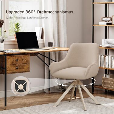 Обідні стільці поворотні, комплект 6 шт. з підлокітниками, 30° поворот, м'який стілець з льону, сучасний поворотний стілець для кухні, їдальні, вітальні, офісу, колір коричневий, металевий каркас, спинка