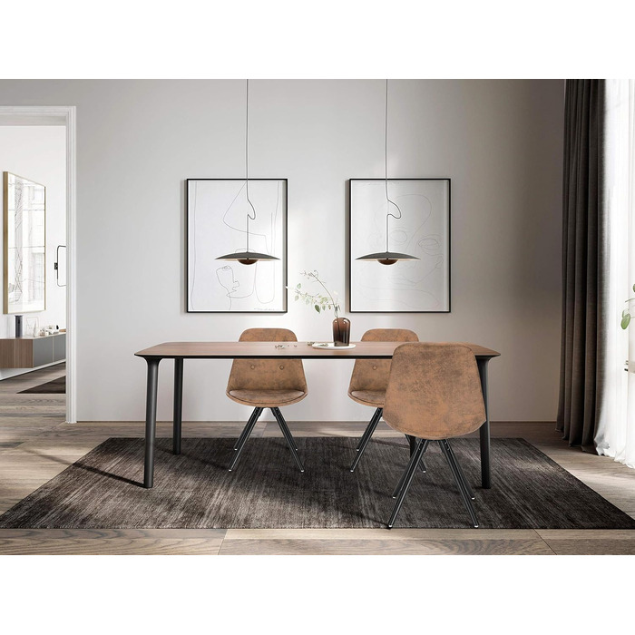 Стільці для їмжання WOLTU, кухонні стільці, скандинавський дизайн, стільці для туалетного столика, крісла для відпочинку, м'які стільці, ретро дизайн, м'яке сидіння з льону, сірий колір, BH54gr-4 (темно-коричнева тканина, набір з 6 шт.)