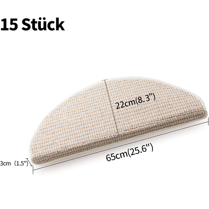 Килимок для сходин Qingbei Rina 22x65 см, набір з 15 шт, бежевий, антиковзкий, самоклеючий для дерев'яних сходин