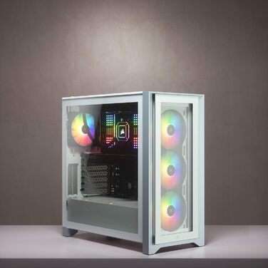 Корпус для ПК CORSAIR iCUE 4000X RGB, середній ATX, білий, із загартованим склом, 3 вентилятори SP120 RGB ELITE, контролер iCUE Lighting Node CORE, високий повітряний потік
