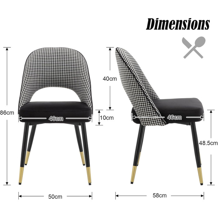 Набір з 2-х м'яких крісел з велюру для вітальні/кухні. Сучасний дизайн, без підлокітників, металеві ніжки. 2 шт. (Чорний)