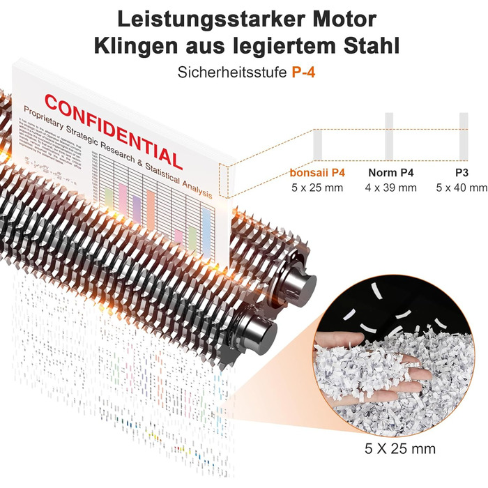 Шредер Bonsaii P4, 12 аркушів, 21 л, знищення карт/CD/скріпок, для офісу та дому