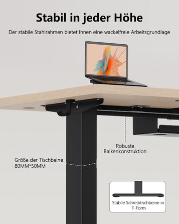 Регульований стіл Flamaker: електричний, з пам'яттю, для офісу та дому, 140 x 70 см, коричневий (бежево-чорний)