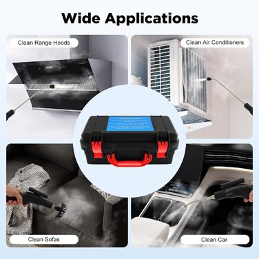 Пароочисник ручний 3000 Вт, 3-3,5 бар, 6-рівнева регулювання, вологостійкий IPX4, з набором інструментів, для дому та автомобіля