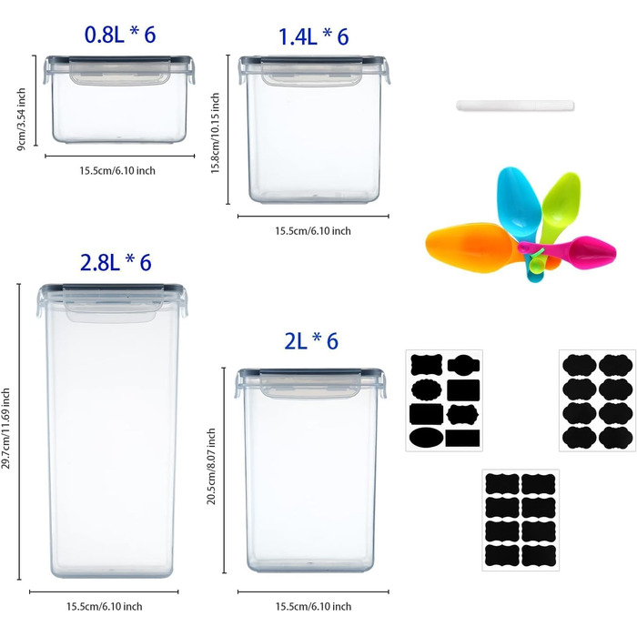 Набір контейнерів для зберігання SOSINYA 24 шт. з кришкою, герметичні, для кухні, BPA-free