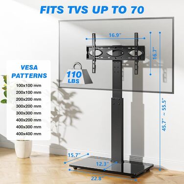 Підставка для телевізора 32-65 дюймів 5Rcom, поворотна, з полицею, чорна