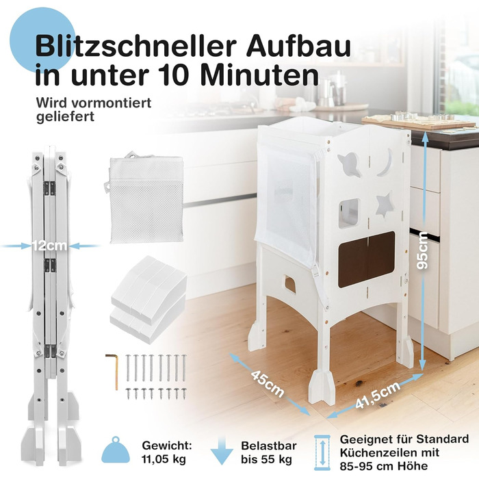 Навчальний столик-сходинка для дітей від 1 року - стійкий, збірно-розбірний, з сіткою безпеки 360°, білий