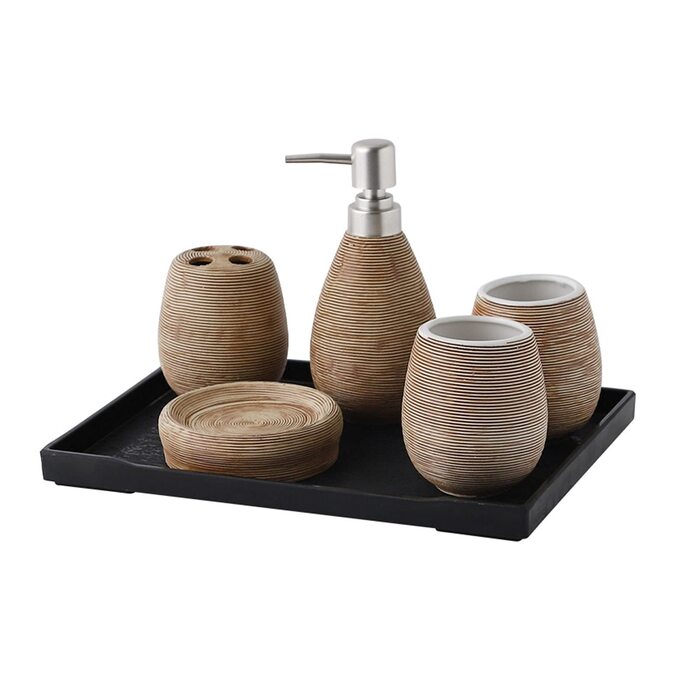 Набір аксесуарів для ванної кімнати Beige, 6 предметів, кераміка, декор, мильниця, дозатор для мила, подарунок