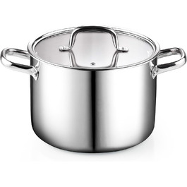 Набір каструль та сковорідок Cook N Home з нержавіючої сталі (7 предметів) з кришками з термостійкого скла, індукційний, придатний для миття в посудомийній машині, сріблястий (каструля для супу)