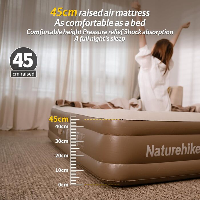 Надувний матрац Naturehike 2 особи, самонадувний з акумуляторним насосом, 198x152x45 см для кемпінгу та дому, легкий, зручний, швидко надувається
